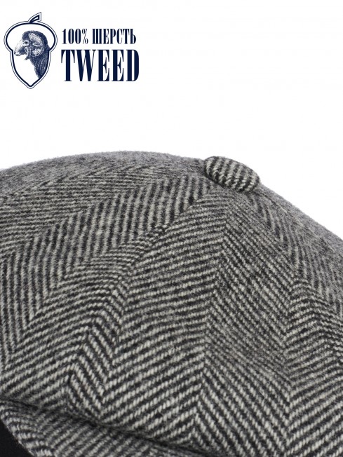 Кепка с козырьком, 8ми-клинка Мужская-Унисекс TWEED EDINBURG CLOUD из твида (Плотная Костюмно-Блейзерная ШЕРСТЬ) TWEED.8-EDINBURG/CLOUD